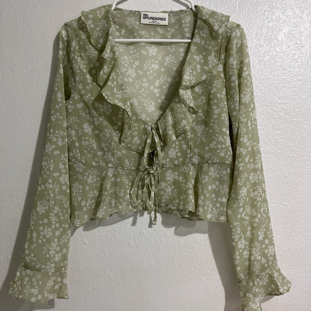 No Boundaries Green Bell Sleeve Crop Blouse
